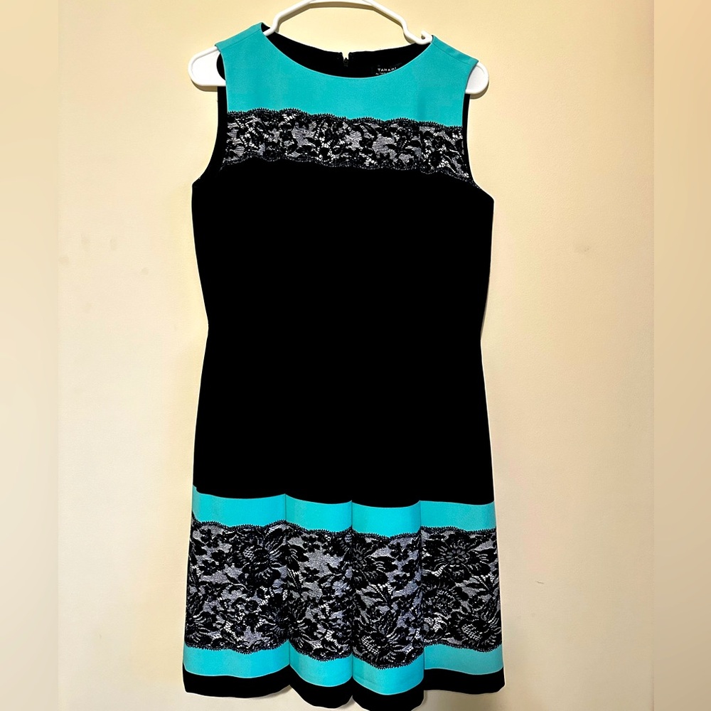 Tahari by Arthur S. Levine Black & Turquoise Lace Dress - Size 10